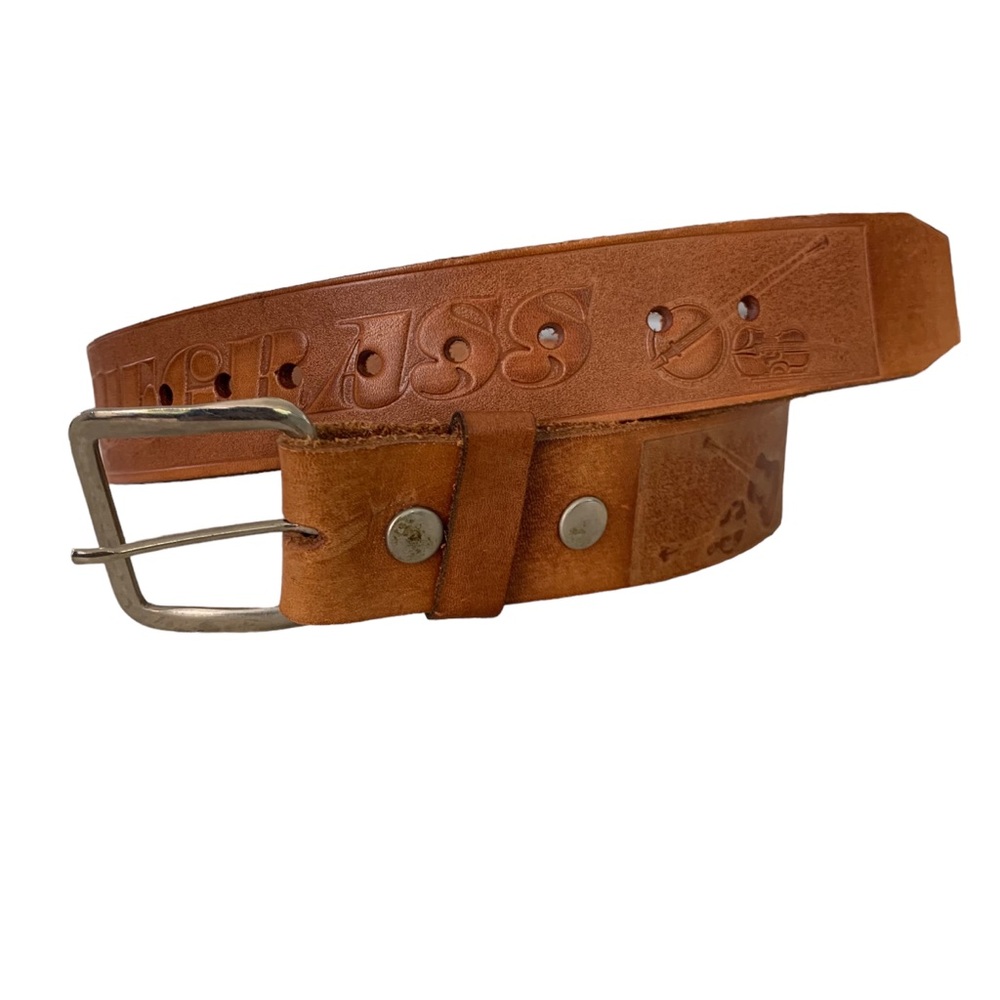 Vintage Tooled Bluegrass Music Brown Leather Belt Size 30 Made in USA